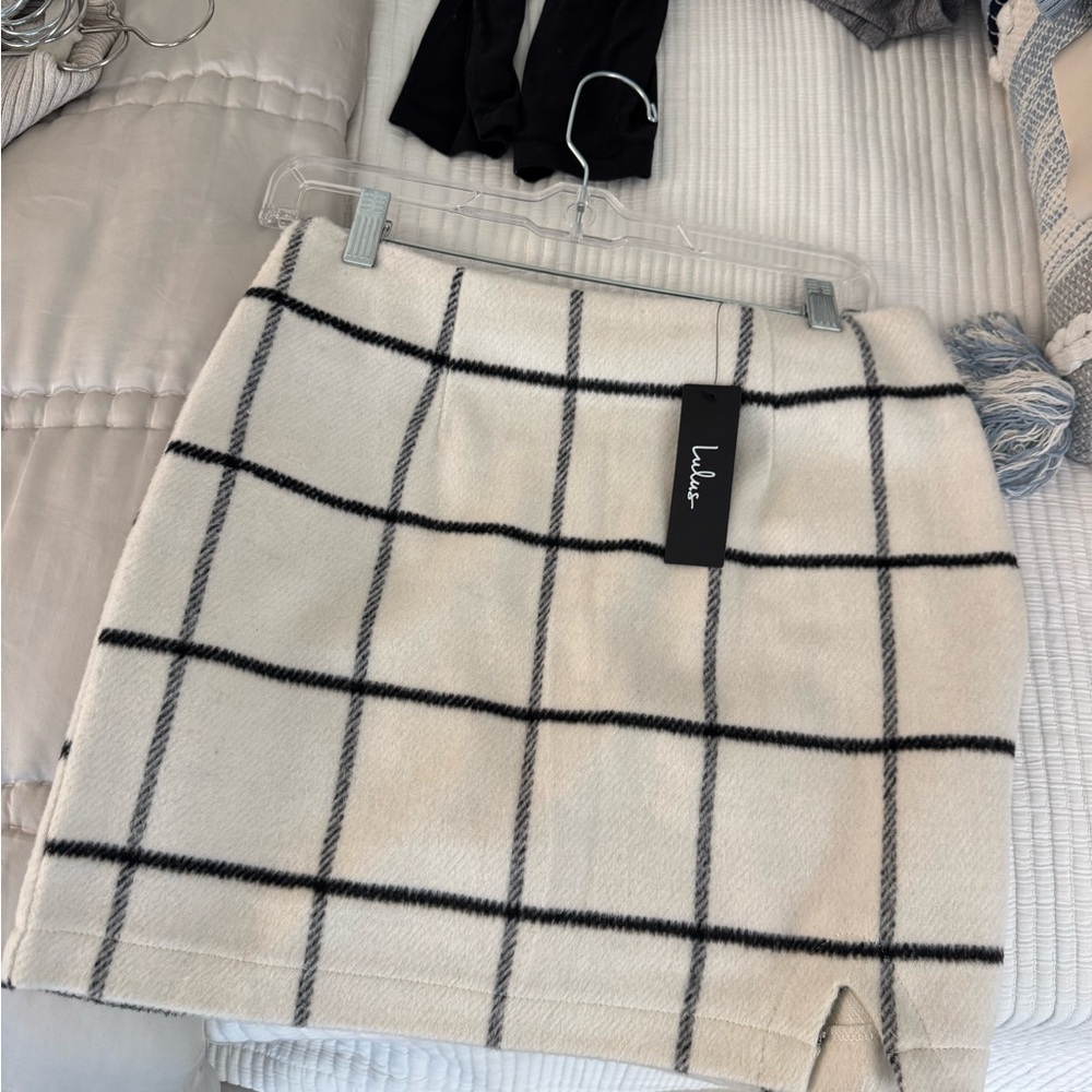 Lulu's Cream and Black Grid Mini Skirt